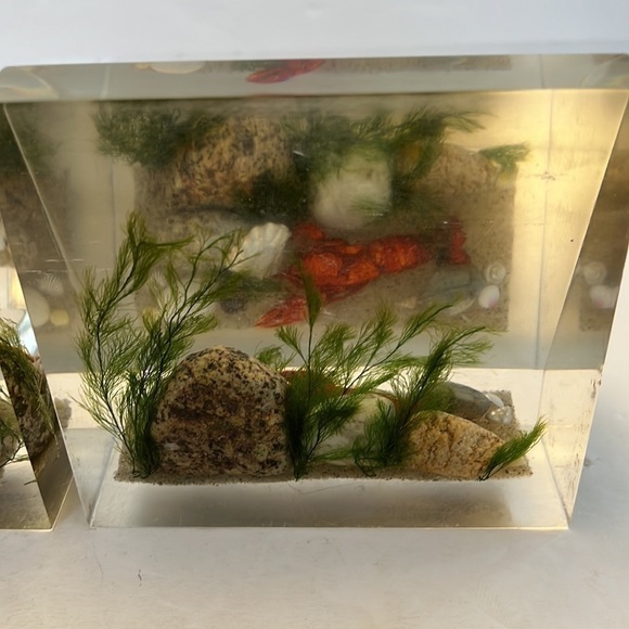 1960s Lucite Book Ends Clear Float TM Ocean Scene Lobsters - Picture 8 of 14
